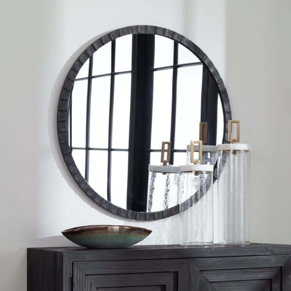 Dandridge Round Mirror, Black