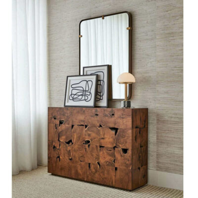 Teak Tac Toe Console Table, Caramel