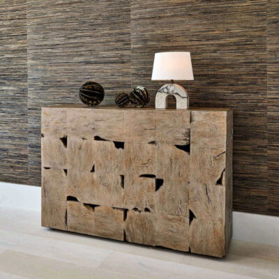 Teak Tac Toe Console Table, Light