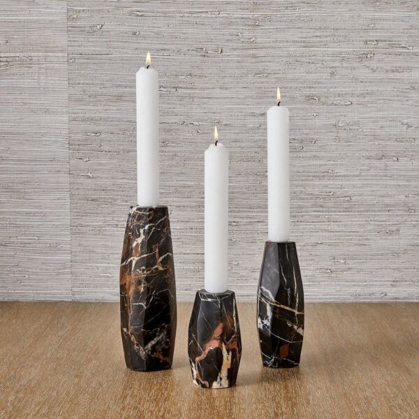 Multifaceted Taper Candleholders, Marble, S/3