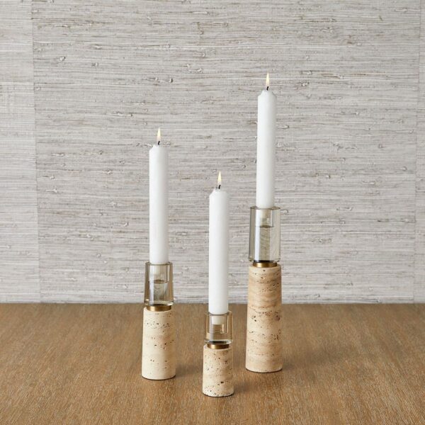 Optic Candleholders, Travertine, S/3